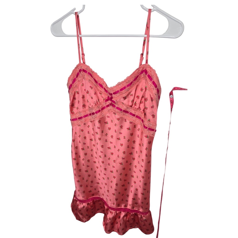 Betsey Johnson Forever 21 Pink Floral Satin Lace Ruffle Camisole Dress Medium